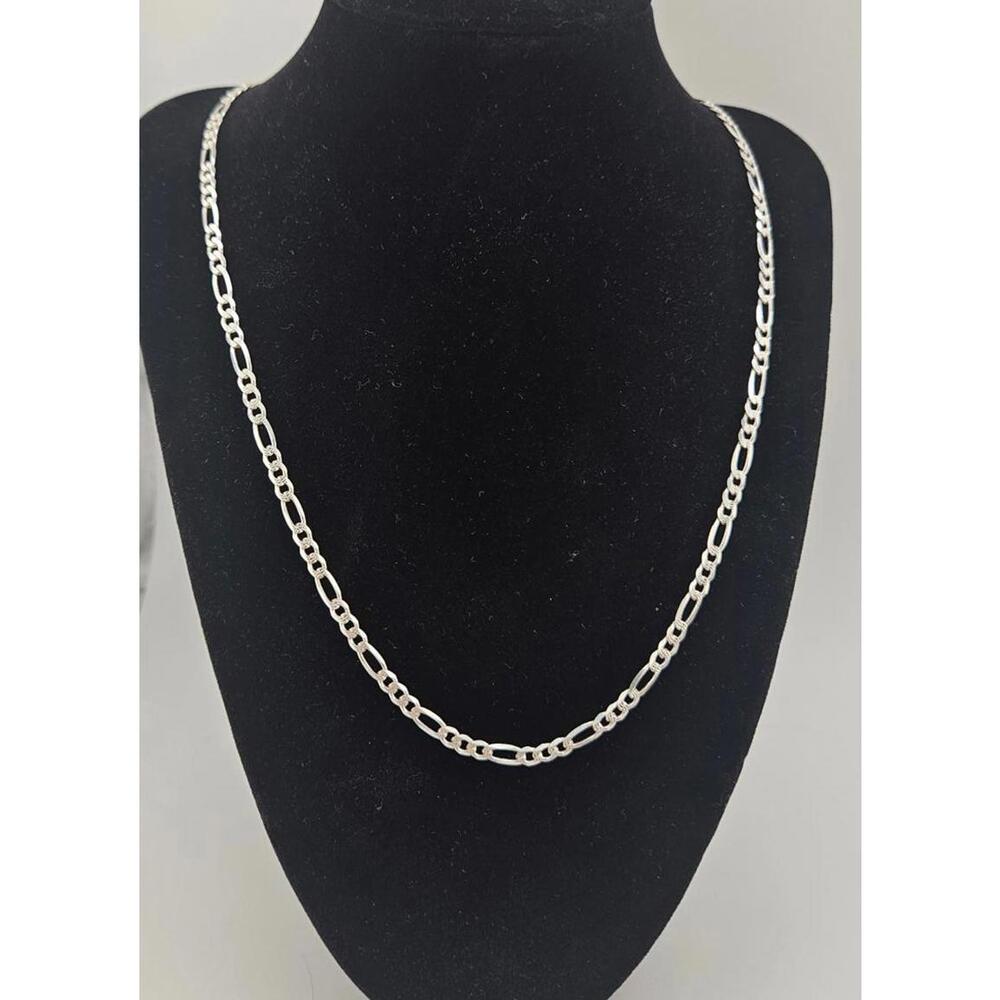 20in Sterling Silver 3.7mm Diamond Cut Figaro Necklace Chain - Picture 2 of 12